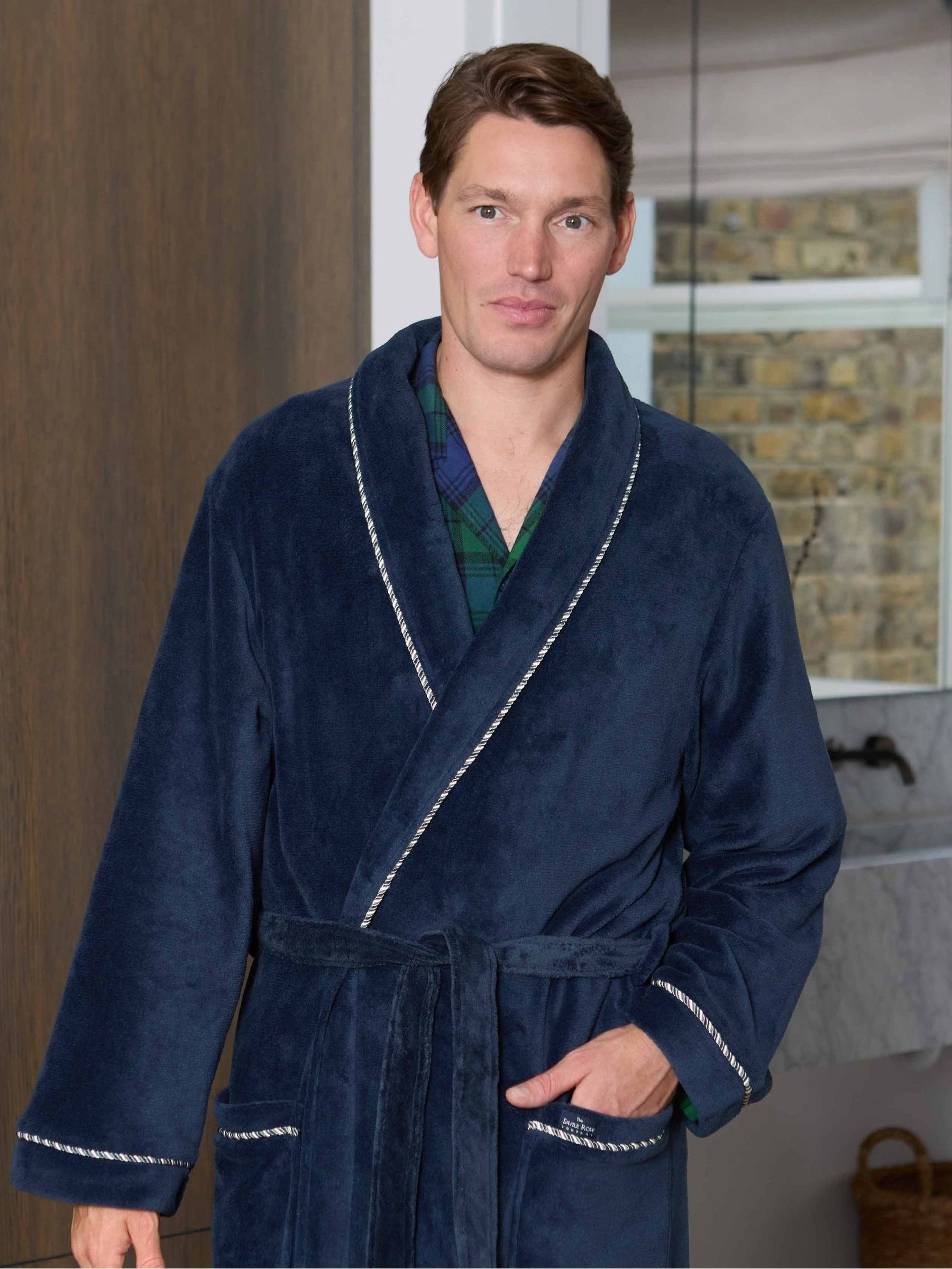 Savile Row Company Blue Lightweight Soft Fleece Rope Edge Dressing Gown