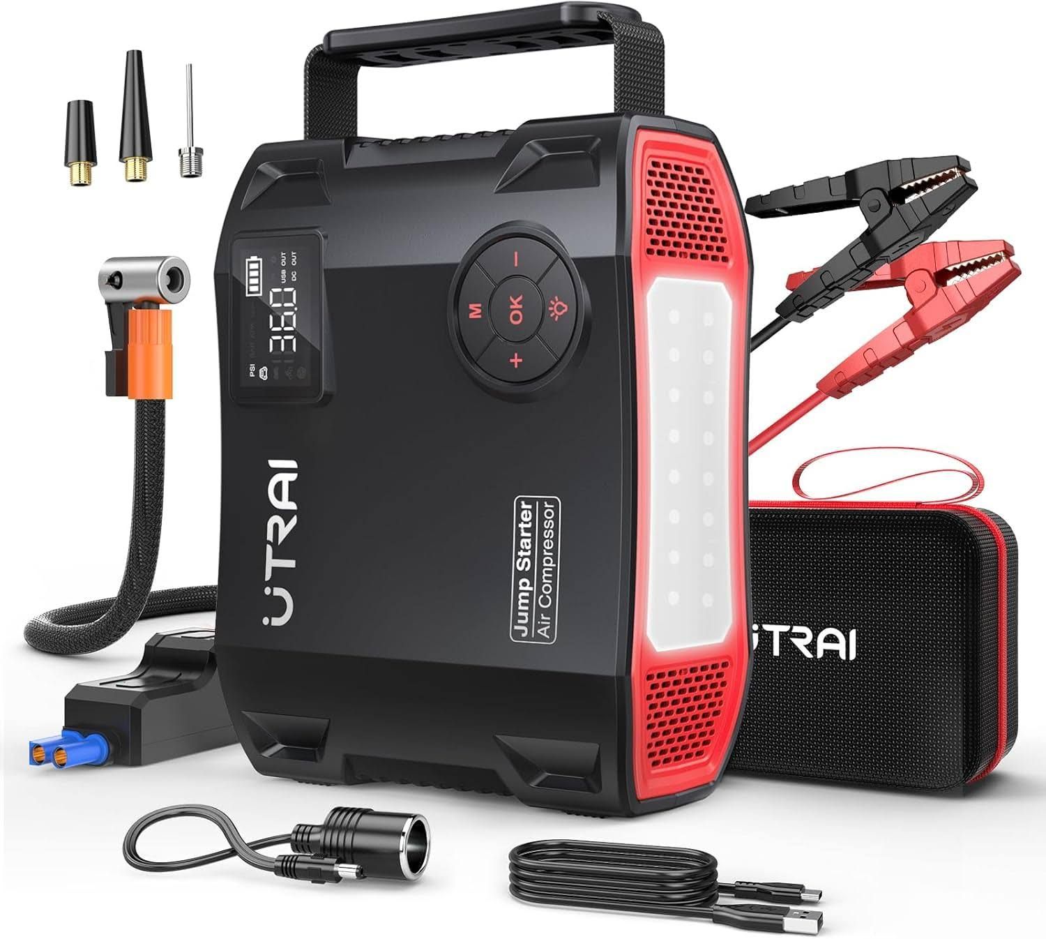 UTRAI Starthilfe Powerbank,6000A 150PSI Kompressor, 5-in-1 Powerbank A