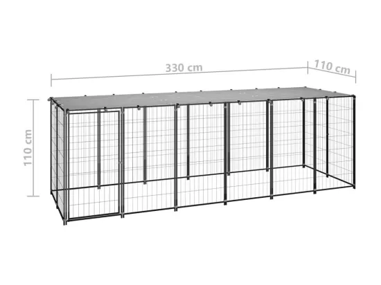 Chenil extérieur cage enclos grise 330 x 110 x 110 cm 02_0000525