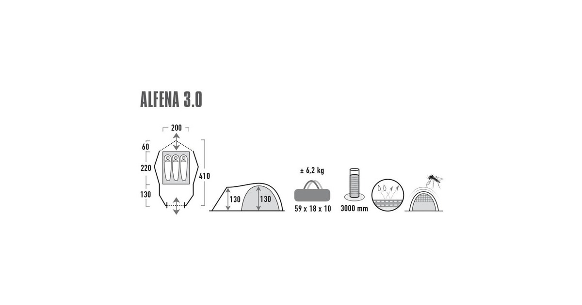 High PeakAlfena 3.0 tent  (Lichtgrijs/rood)