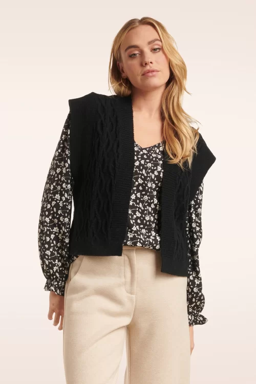 Smashed Lemon Valery gebreid gilet in zwart