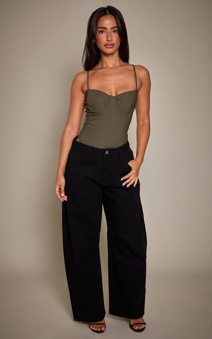 Forest Green Body Moulant Tissé À Bretelles Extensibles