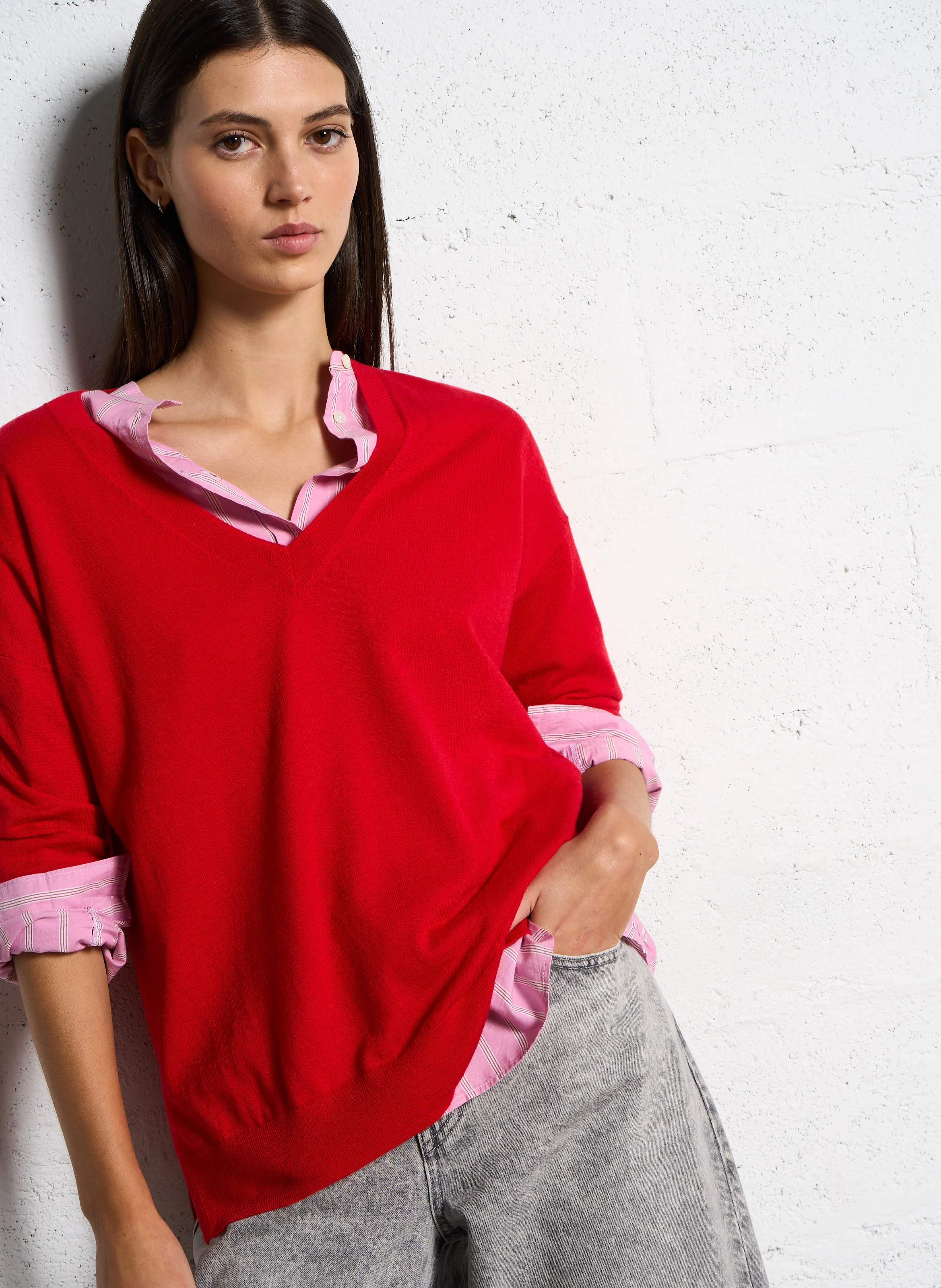 MELYA - Pull maille fine ample | Rouge