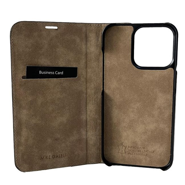iPhone 14 Pro Max Echtleder Book Case Tasche Flip Cover Hand Made (MARCIP14PROMAX-M01) - Schwarz