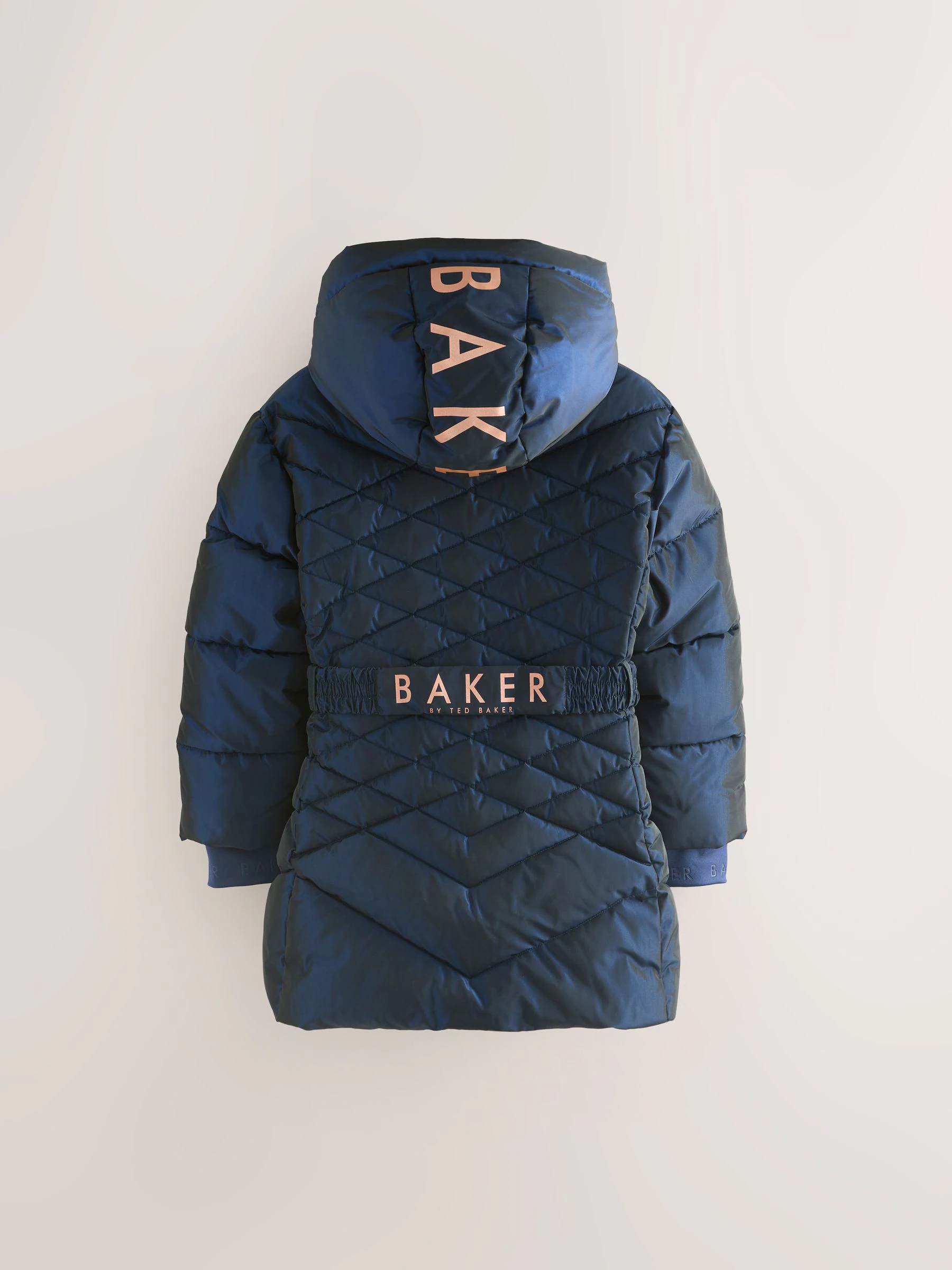 Marineblauw - Baker by Ted Baker - Regenbestendige halfzware gevoerde jas met ceintuur