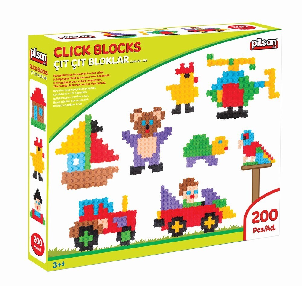 Pilsan Druckknopf-Bausteine 03296, Steckspiel, 200 bunte Teile, ab 3 Jahren bunt