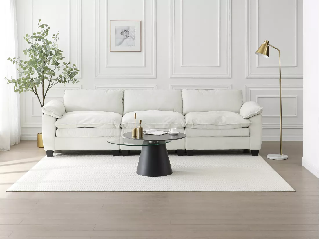 Table basse avec plateaux pivotants en céramique, verre trempé et métal - Effet marbre noir - NACESIA de Maison Céphy