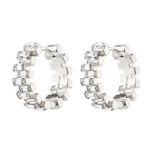 Pilgrim Heli Crystal Hoops, Silver Plated