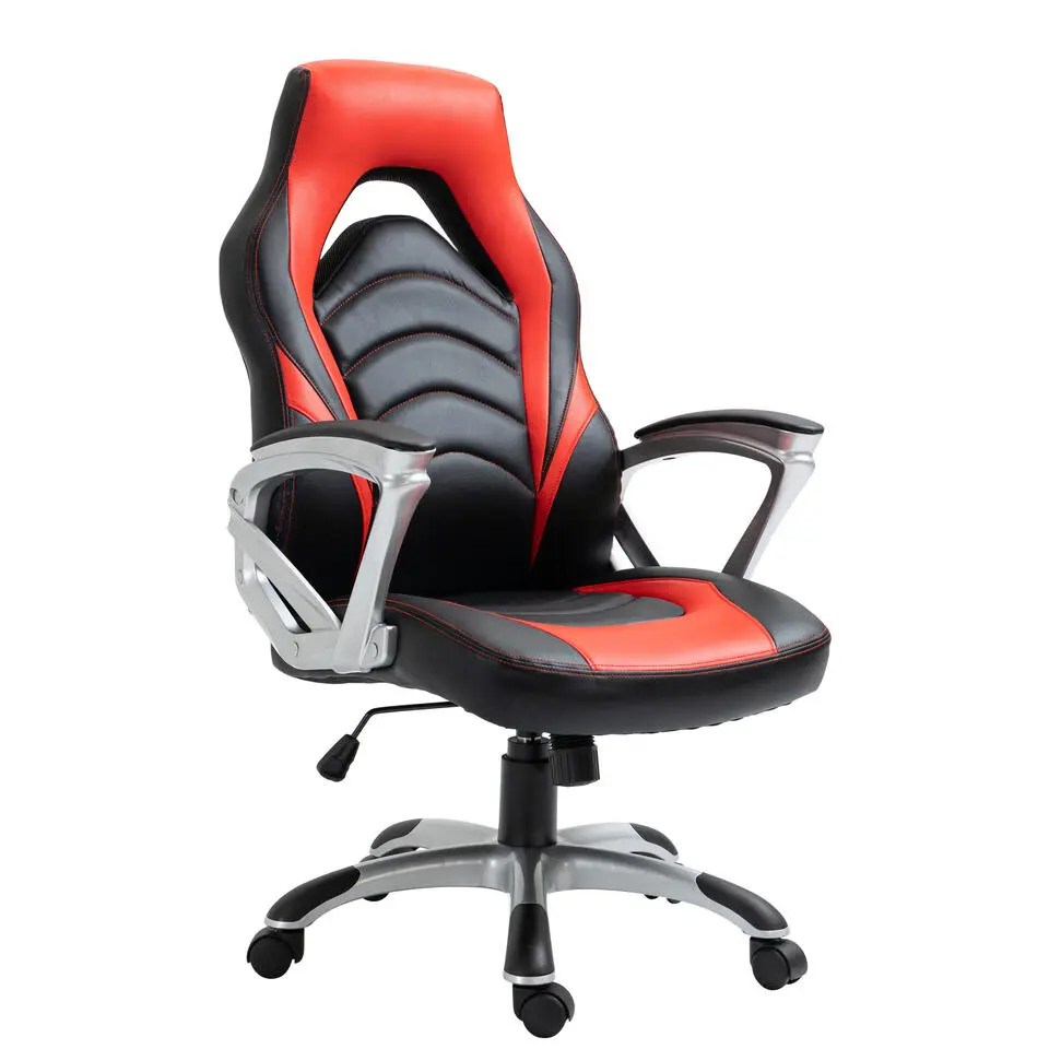CLP Bureaustoel Foxton grijs Frame - Kunstleer - zwart/rood