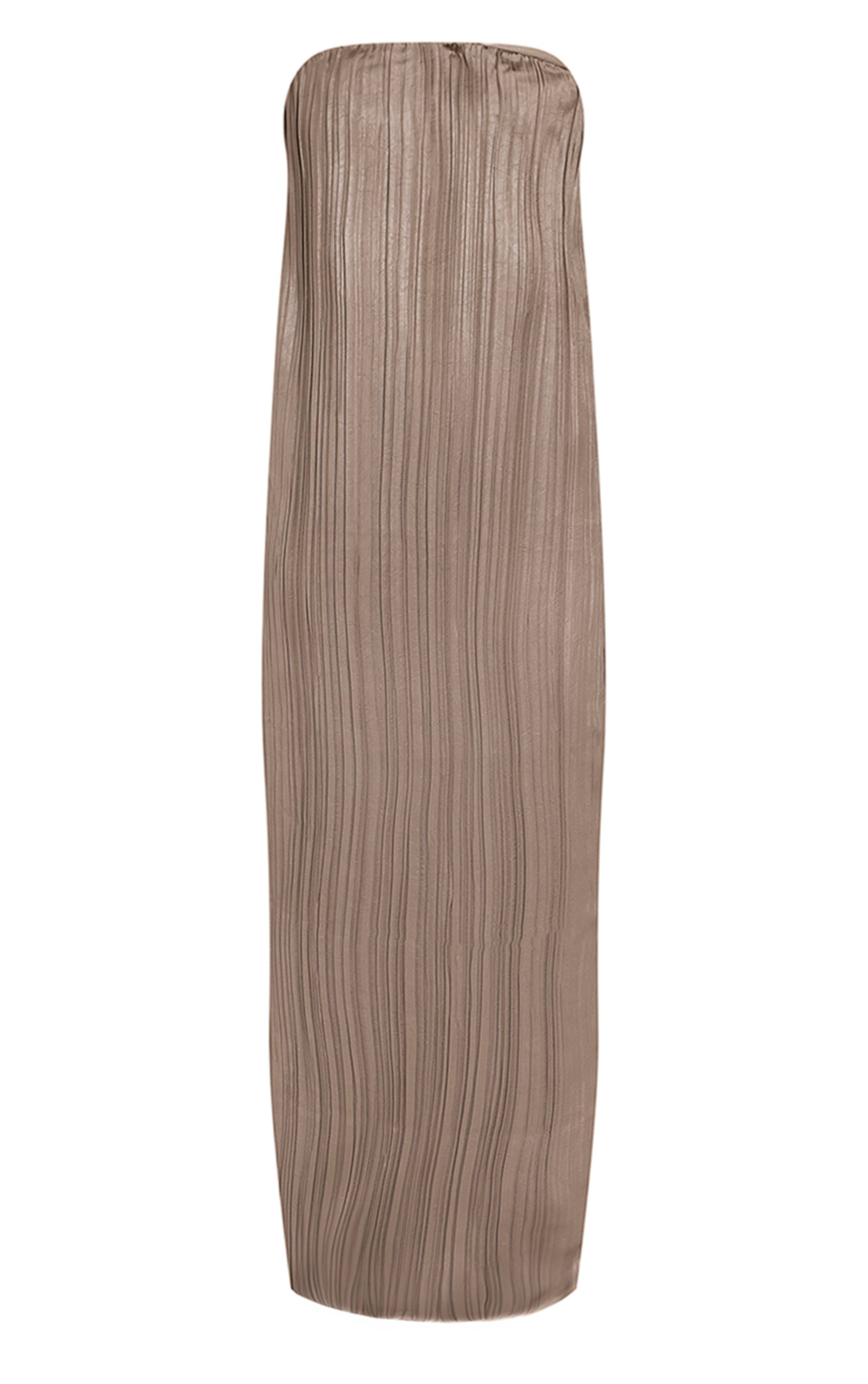 Doré Robe Maxi Colonne Bandeau En Satin Plissé Plt Label