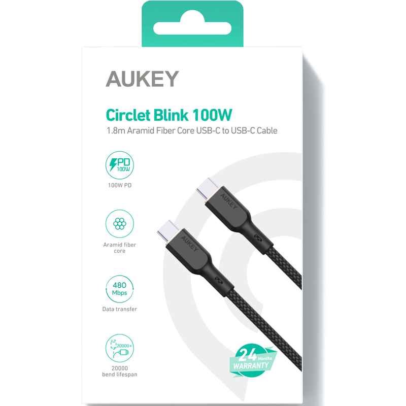 Aukey Kabel USB-C - USB-C CB-KCC102, Nylon, 1.8 m