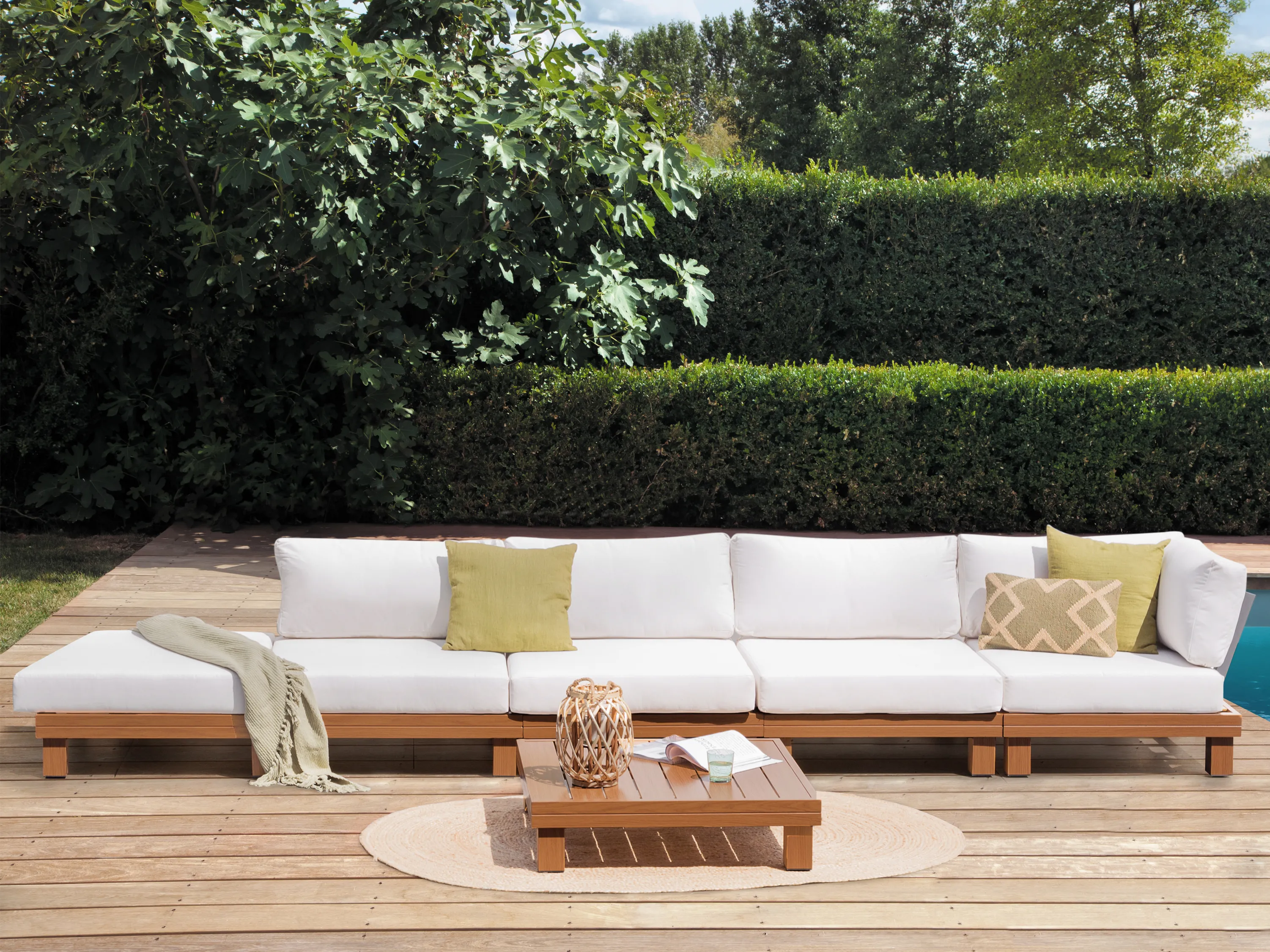 Tuin hoekloungeset met tafel 5-zits SANZA linkszijdig modulair Metaal Wit