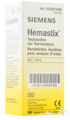 Hemastix Bandelettes Réactives Pour Analyse D'Urine 50 Pièces (2816)