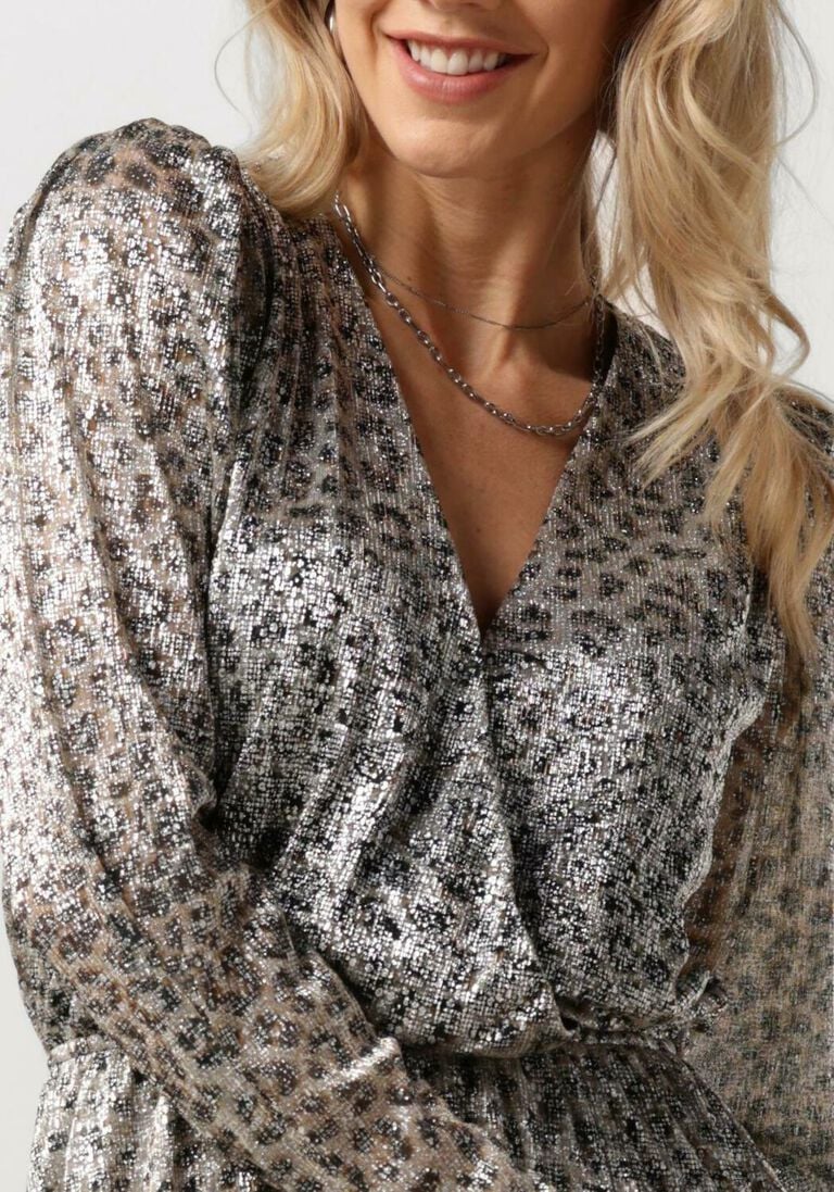 ALIX THE LABEL zilveren alix the label mini jurk ladies knitted leopard shiny wrap dress