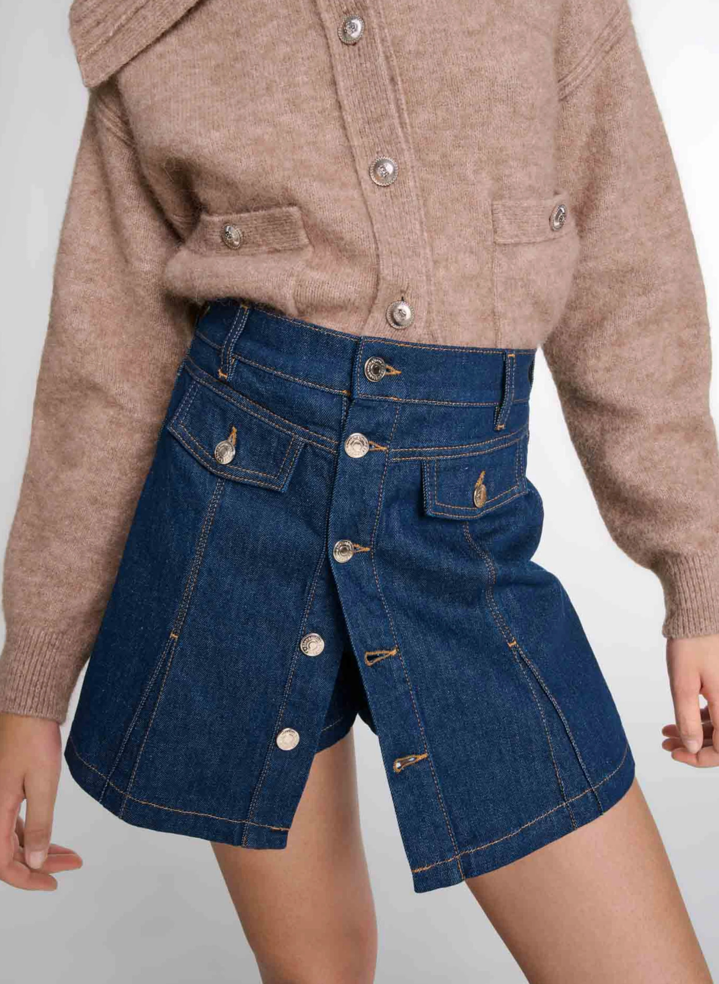 Short taille haute en coton mélangé | Bleu