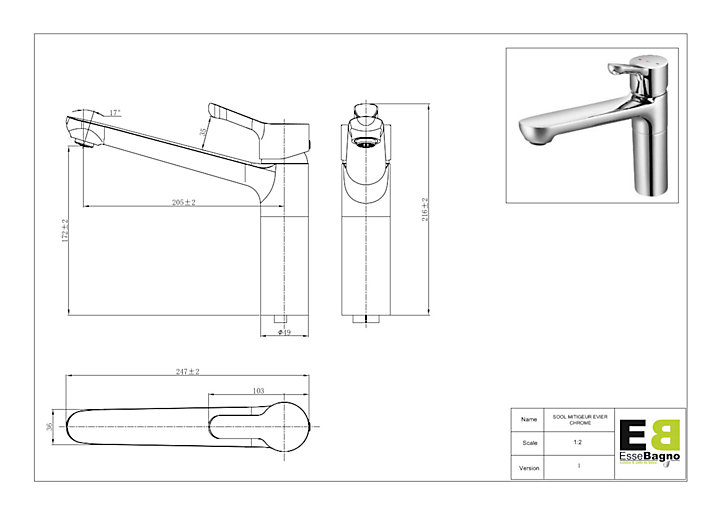 Mitigeur de cuisine chromé Essebagno Sool