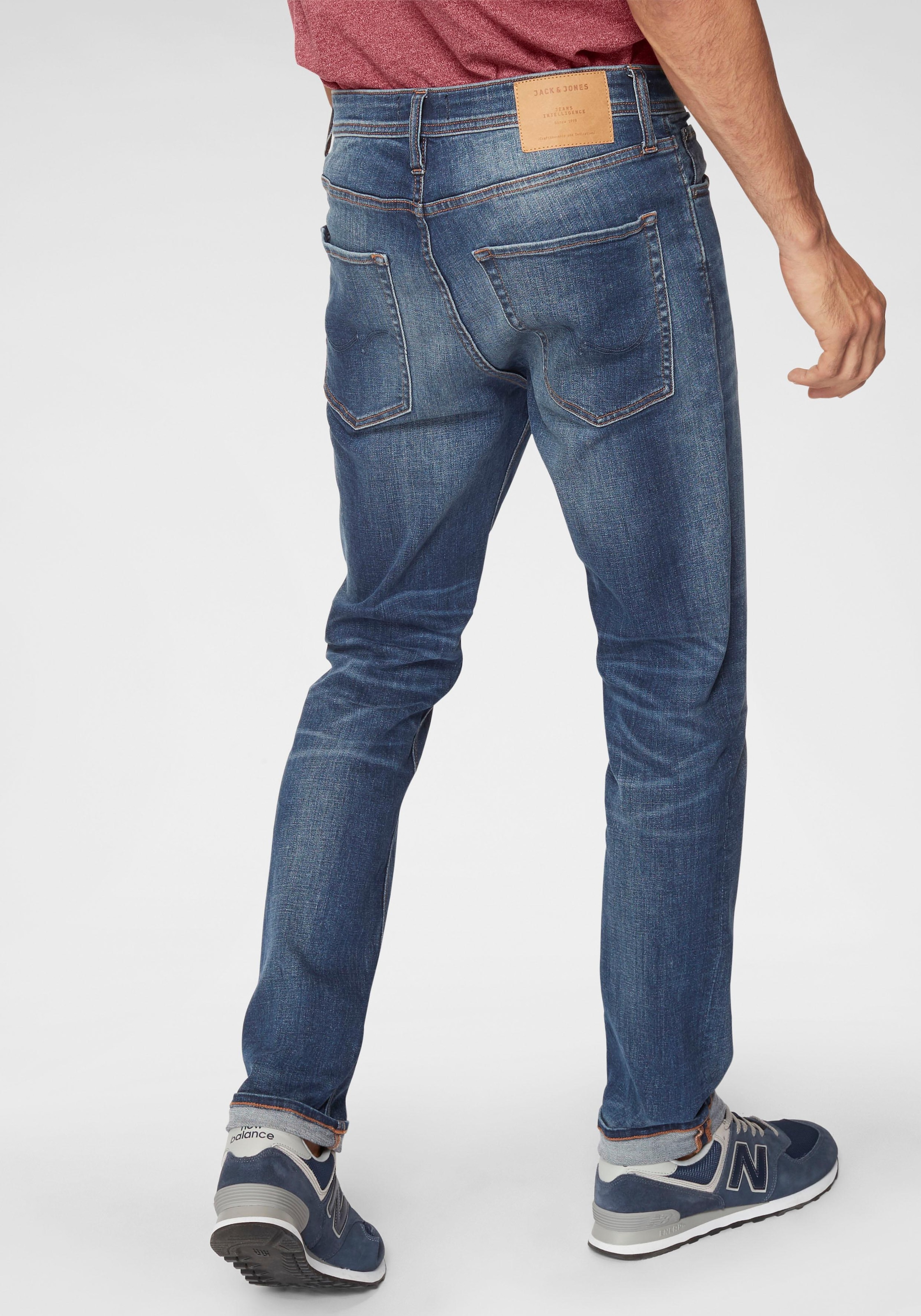 Jack & Jones Slim-fit-Jeans »JJITIM mit Waschung und praktischen Taschen«, Abriebeffekte, modisch, slim fit, Denim