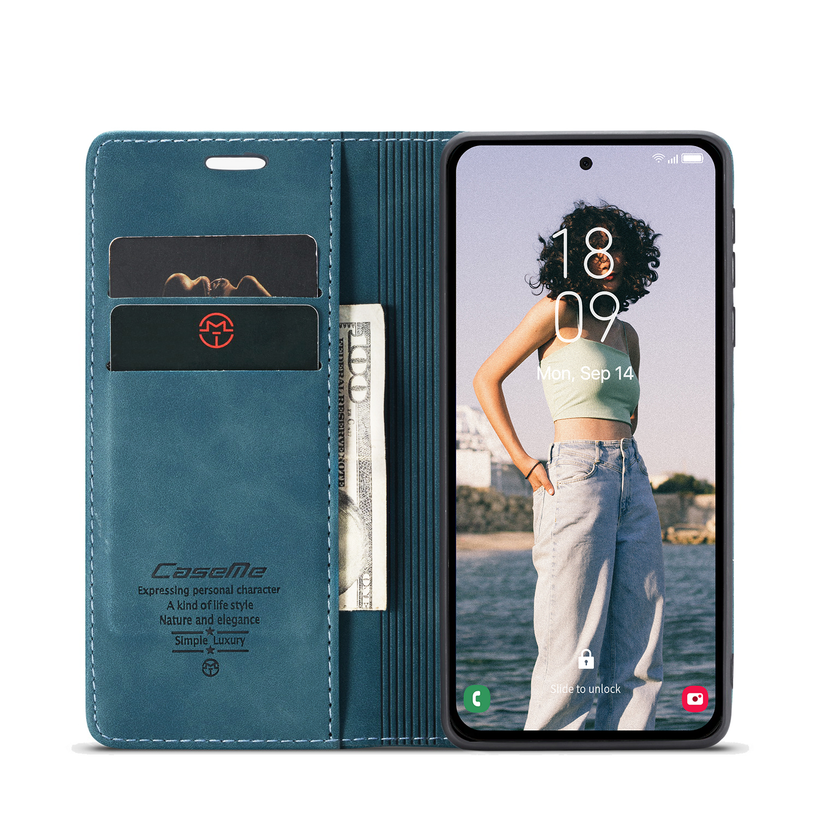 Samsung Galaxy A56 Leder Tasche Flip Wallet Etui mit Kartenfächern - Blaugrün