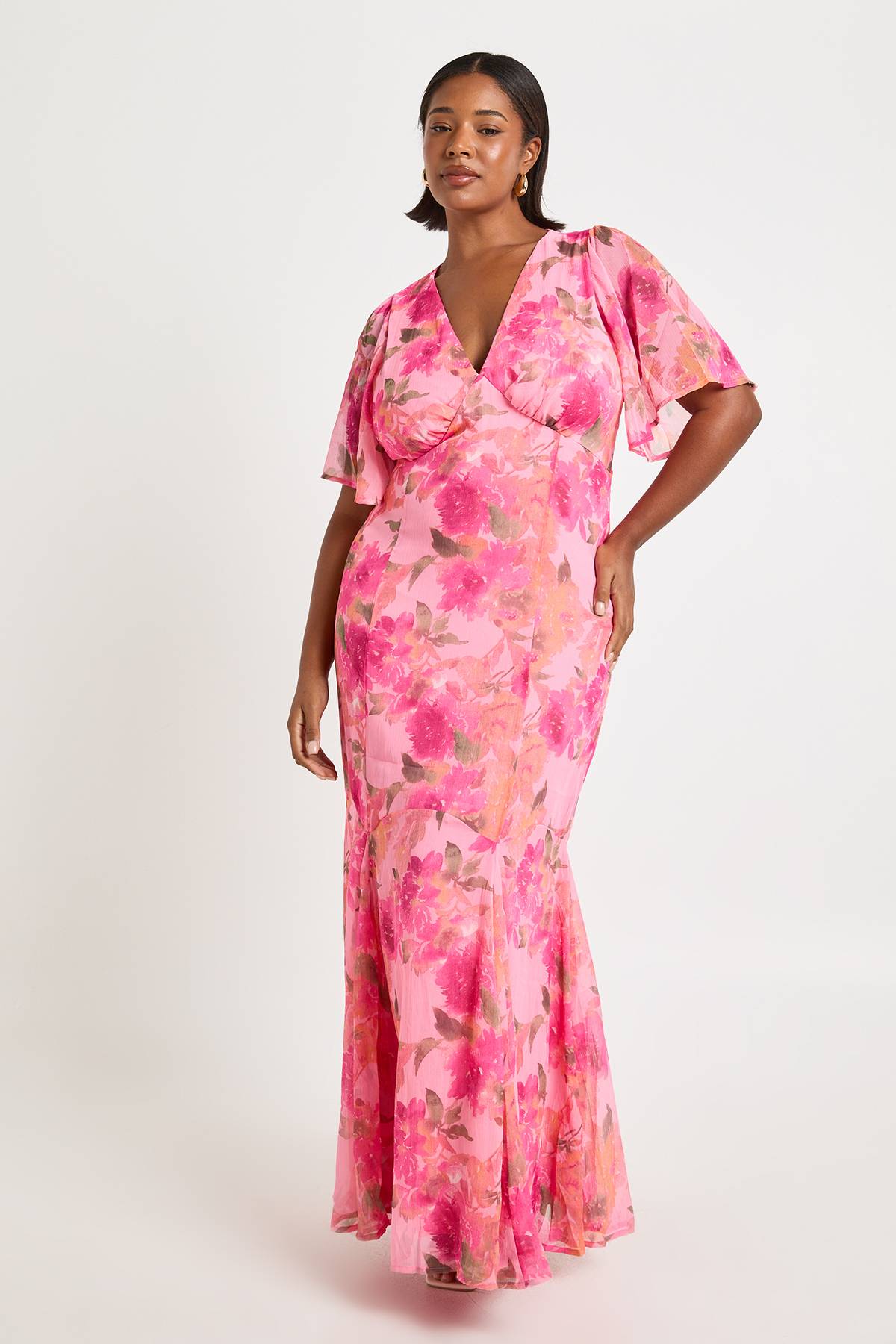 boohoo Robe Maxi à Ourlet Godet Floral Grande Taille