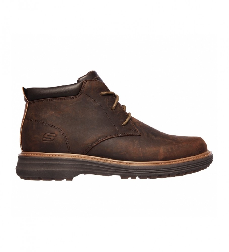 Botas de cano curto Skechers Wenson Osteno em couro marrom chocolate