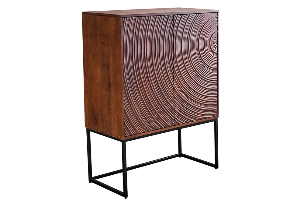 Design Highboard ORBIT 120cm braun Mangoholz mit 3D-Front schwarz Metall