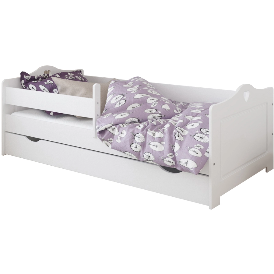 Kids Collective Kinderbett 80x160 | 80x180 | 90x200 mit Rausfallschutz, Schublade, Lattenrost weiß mit Matratze
