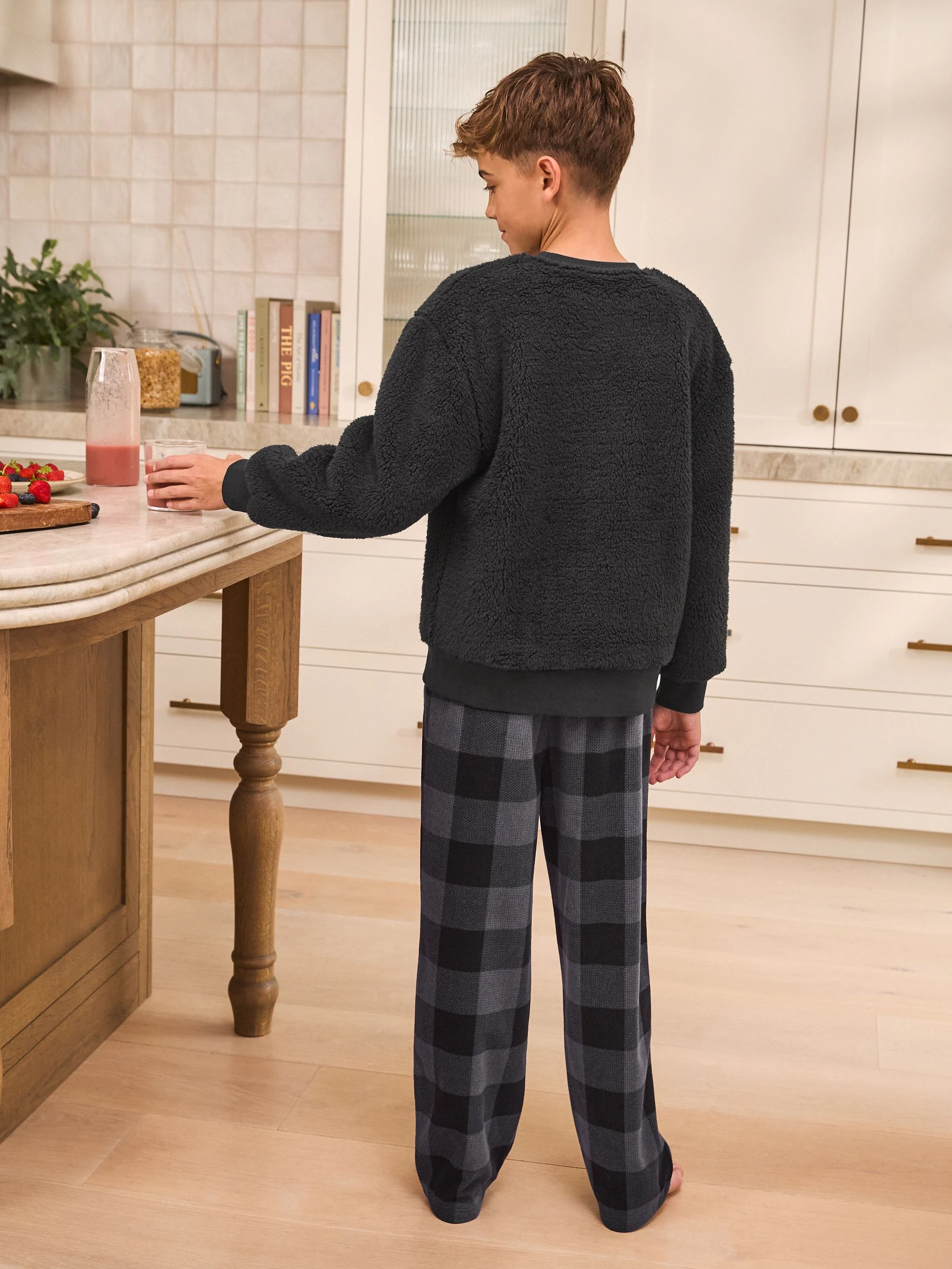 Black Check Bottom - Enkele behaaglijke fleece pyjama (3 - 16 jr)
