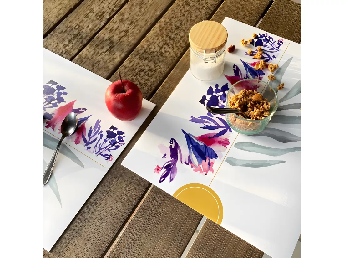 Lot de 4 sets de table L 40xl 30cm - Peinture Florale - Vinyle