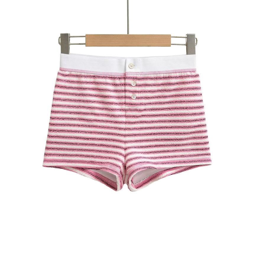 Webeisque - Gestreepte hotpants met elastische taille en knoopsluiting