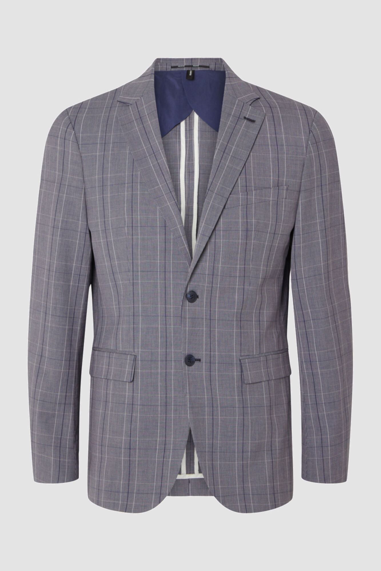 Blazer xadrez slim fit com bolsos - Azul