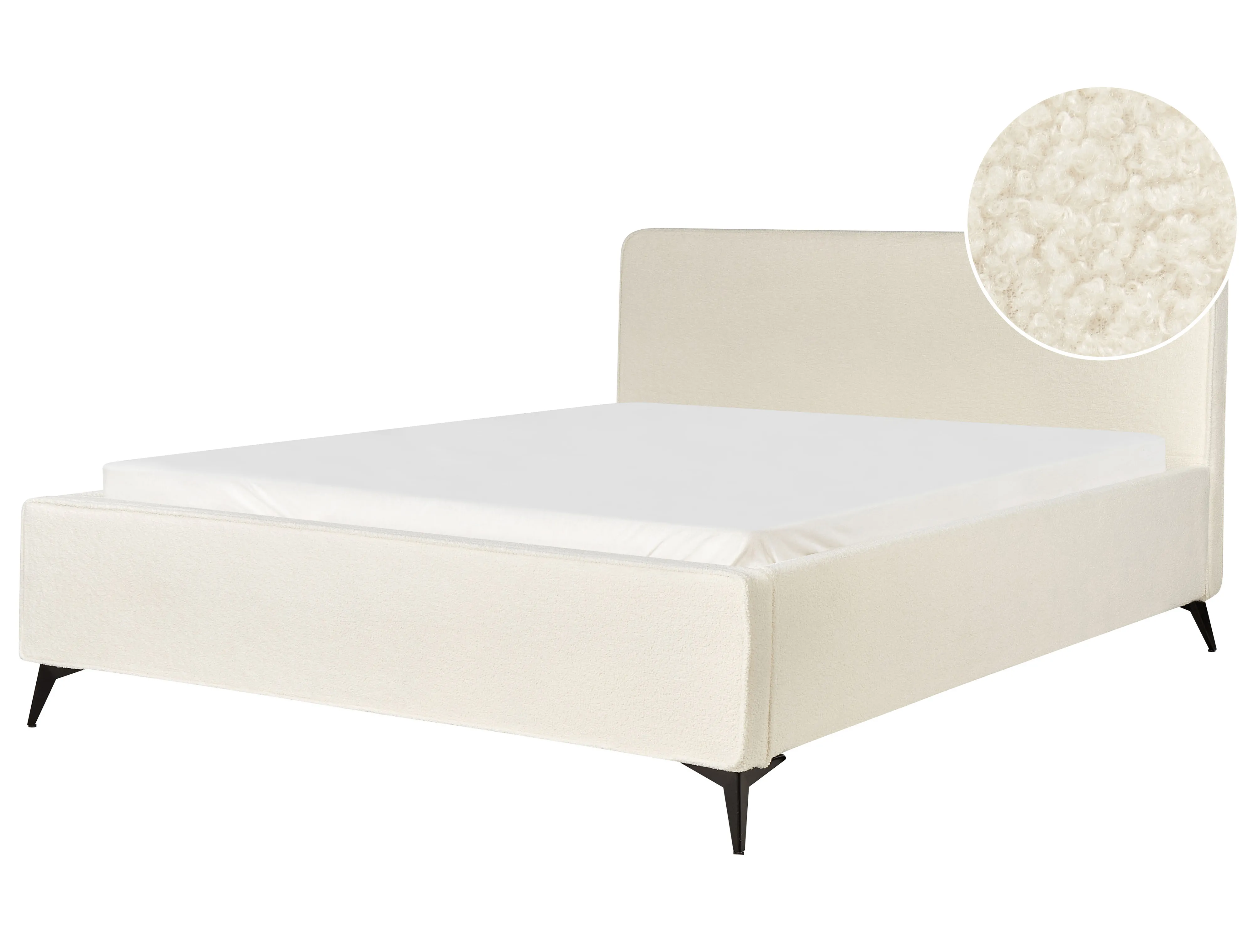 Bed Bouclé VALOGNES 180 x 200 cm Gebroken wit