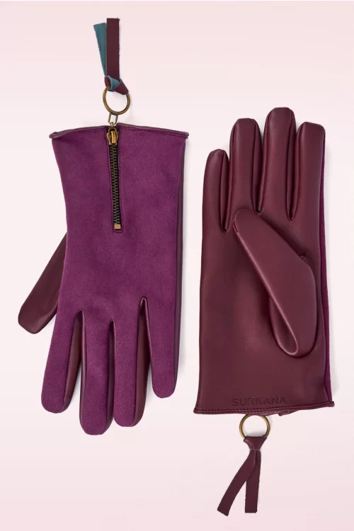 Surkana Alba Combination Zip handschoenen in bordeauxrood