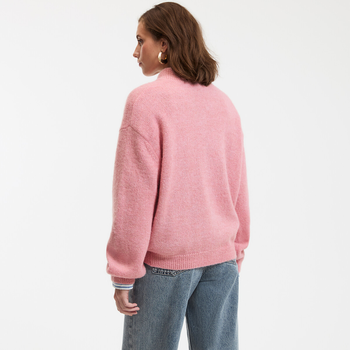 LA REDOUTE COLLECTIONS<br>Cardigã com gola alta, tricô grosso de alpaca mista