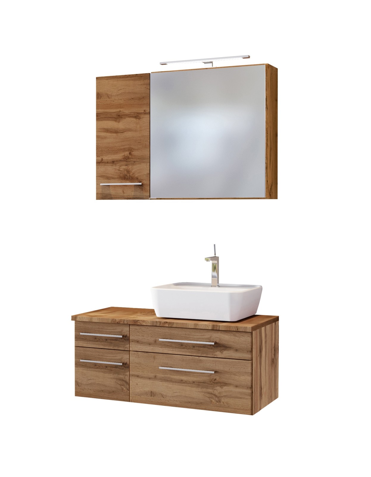 3-teiliges Badmöbel-SetDAVOS - Wotaneiche- 90 cm breit - Becken rechts