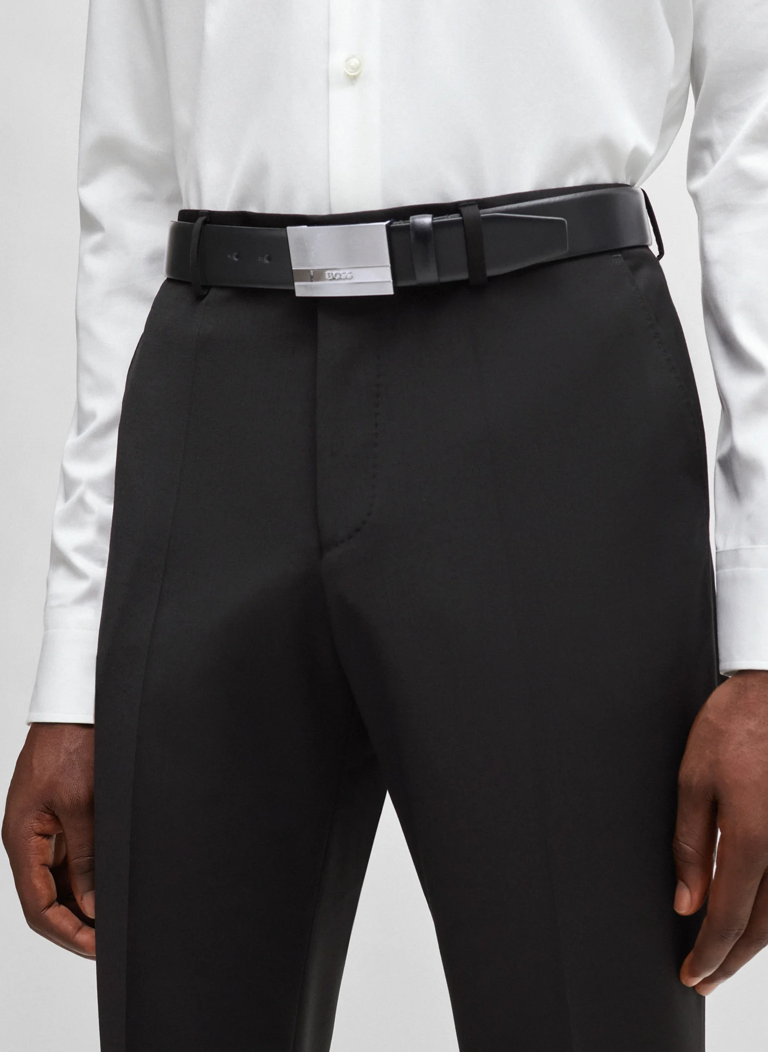 Ceinture boucle plate en cuir| Noir