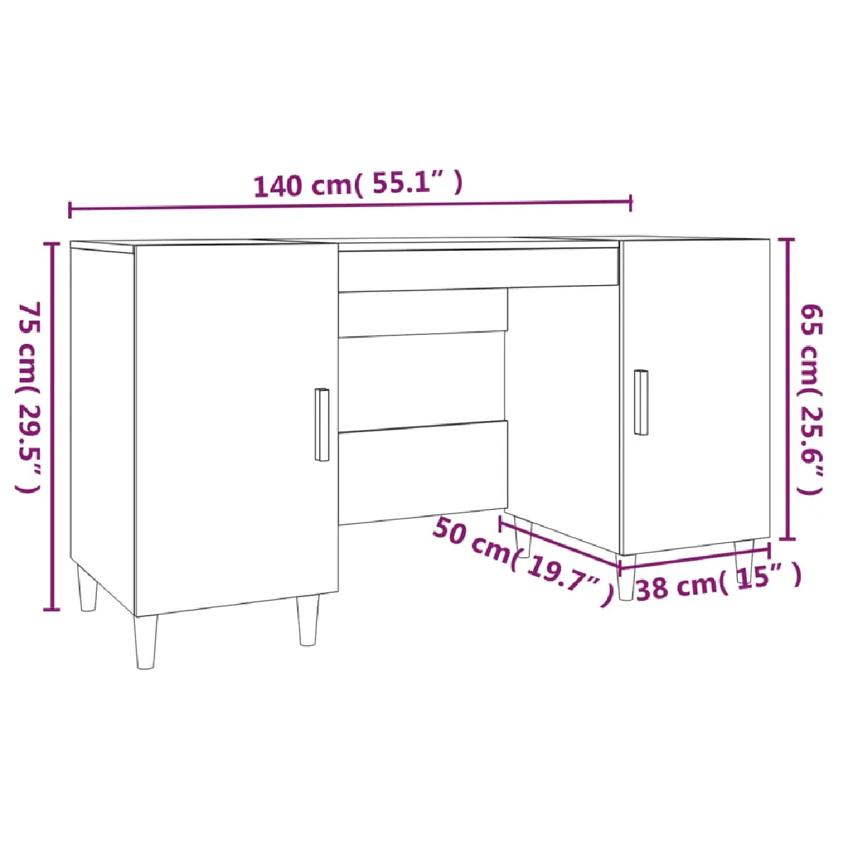 vidaXL Bureau Blanc - Bois 140 cm
