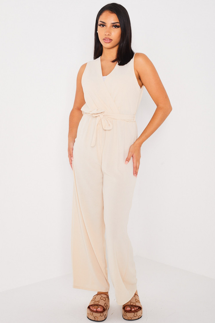 Combinaison pantalon ceinturée beige