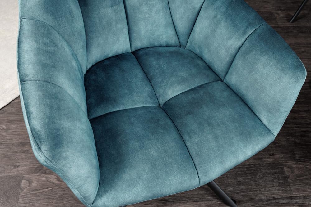 Riess Ambiente Drehbarer Stuhl Papillon Petrol blau Samt Schwarze Metallbeine Armlehnen Stuhl Esszimmerstuhl Küchenstuhl Konferenzstuhl