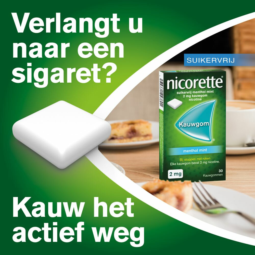 Nicorette Suikervrij Kauwgom Menthol Mint 2 mg105 stuks