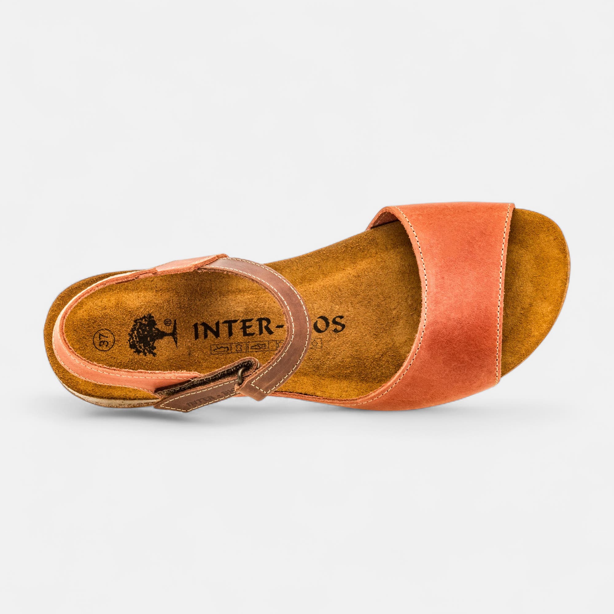 Mules semelle liège Femme en cuir corail