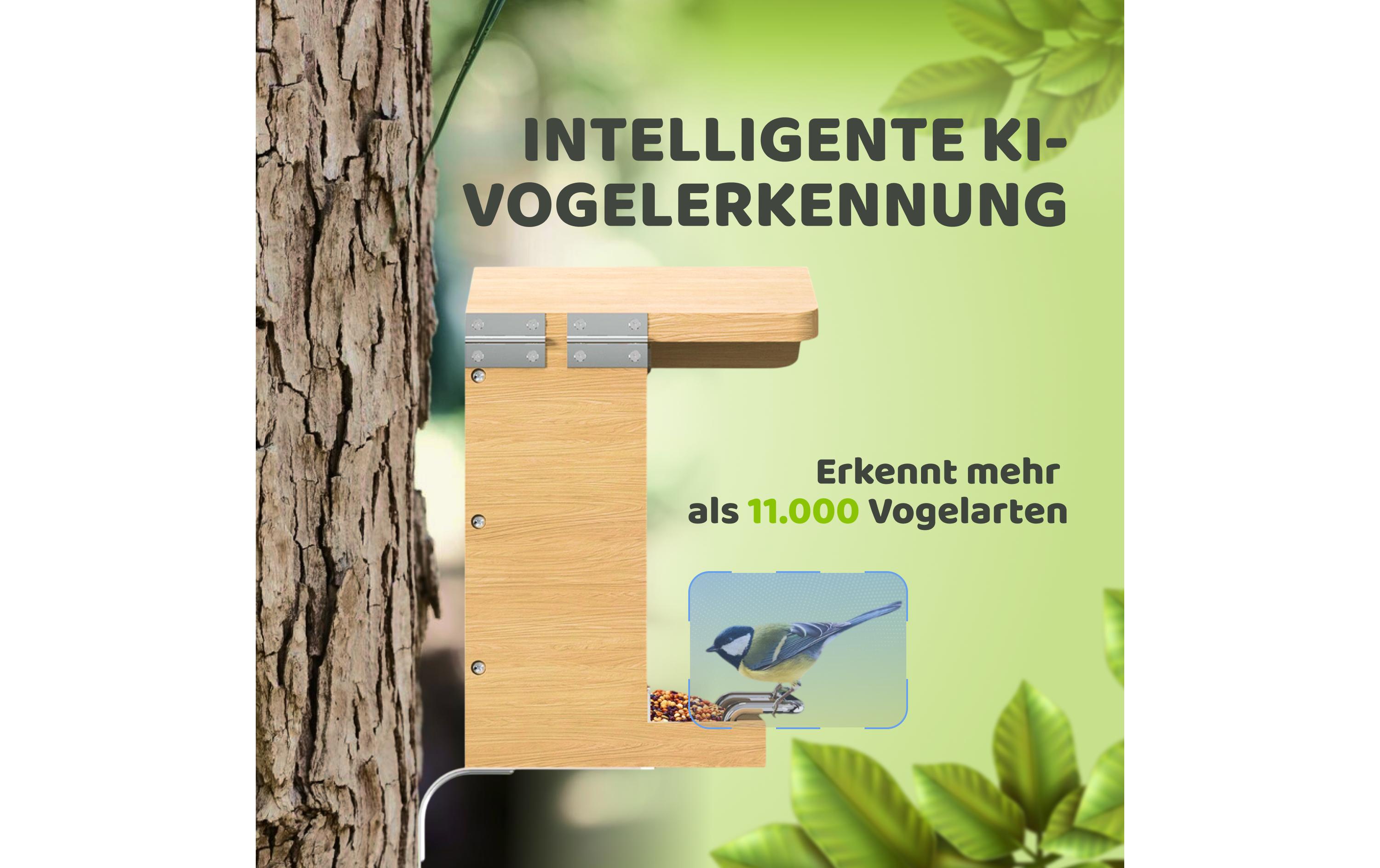 Vogelfutterhaus mit Kamera mit Solarpanel<br>Vogelhaus aus Holz mit AI-Kamera