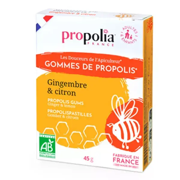 Propolia The Beekeeper's Delights Gomas de Própolis de Agave Orgânicas com Gengibre e Limão, 45 unidades