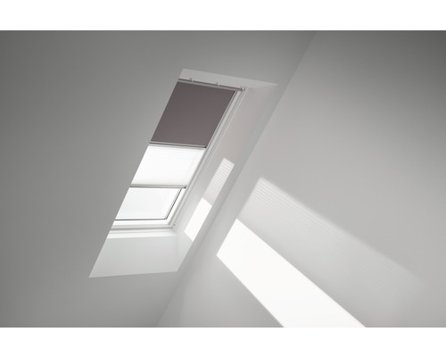 VELUX Advantage Set: Verduisterend rolgordijn, effen taupe, en plisségordijn, wit, handmatig, aluminium frame DFD C02 4577S