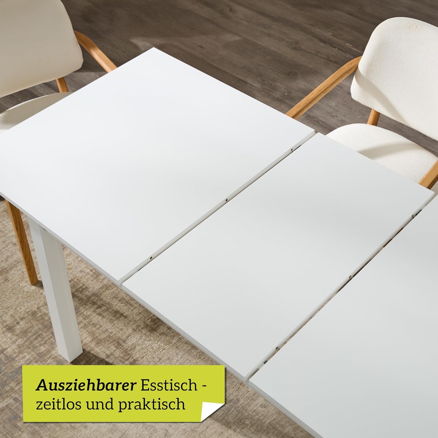 smart Esstisch 140x80 cm Weiß, Küchentisch ausziehbar bis 180 cm, Esszimmertisch aus Holzwerkstoff inkl. erweiterbare Auszugsplatte, moderner Tisch für bis zu 8 Personen