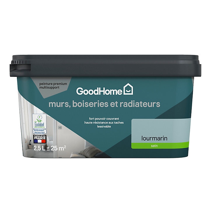 Peinture intérieure couleur murs, boiseries et radiateurs GoodHome satin lourmarin bleu 2.5L