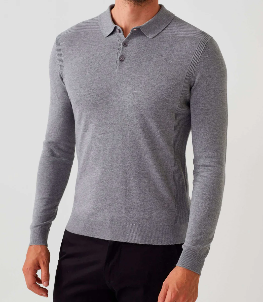Polo manches longues gris chiné 