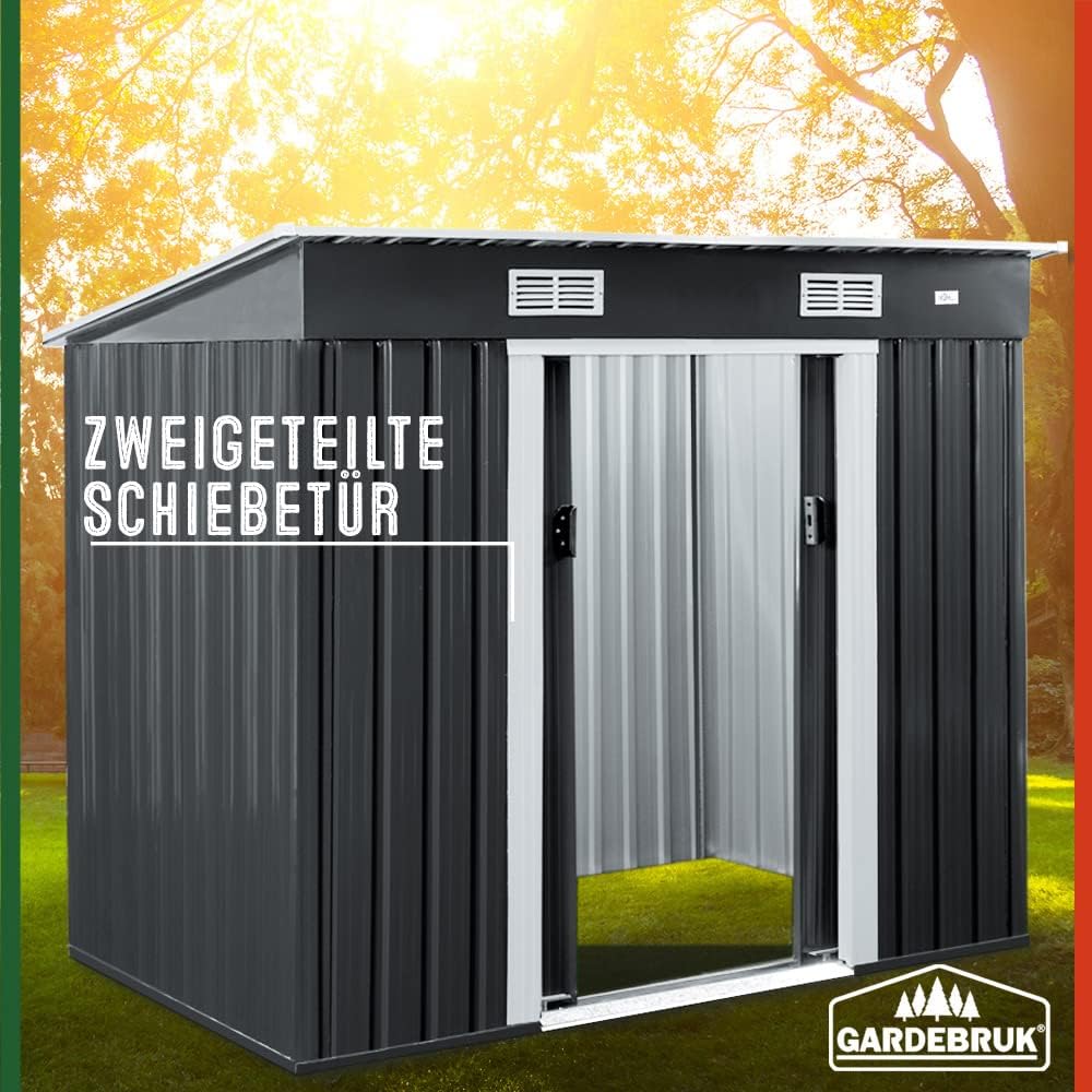 GARDEBRUK® L Metall Gerätehaus 2m² mit Fundament 200x125x180cm Schiebetür Anthrazit Geräteschuppen Gartenhaus 4m³