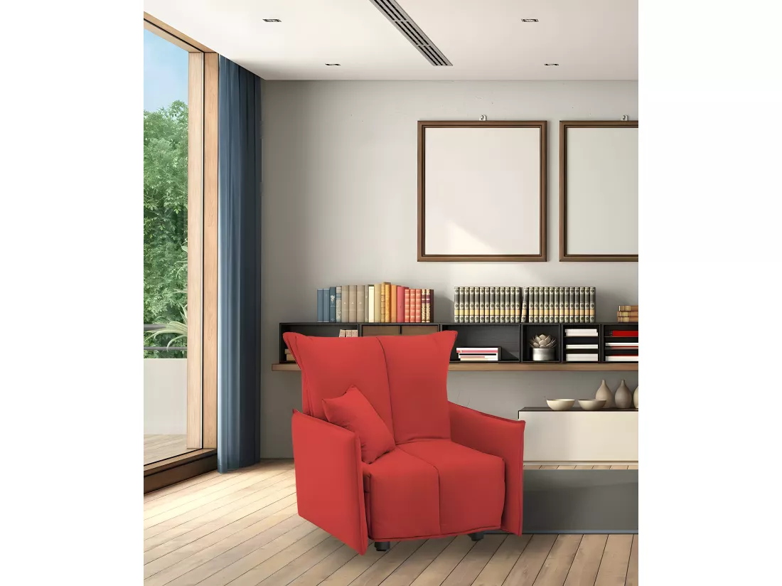 Canapé-lit Dabari, Canapé simple, 100% Made in Italy, Fauteuil de salon avec ouverture trolley, en tissu rembourré, avec accoudoirs standards, 110x90h85 cm, Rouge