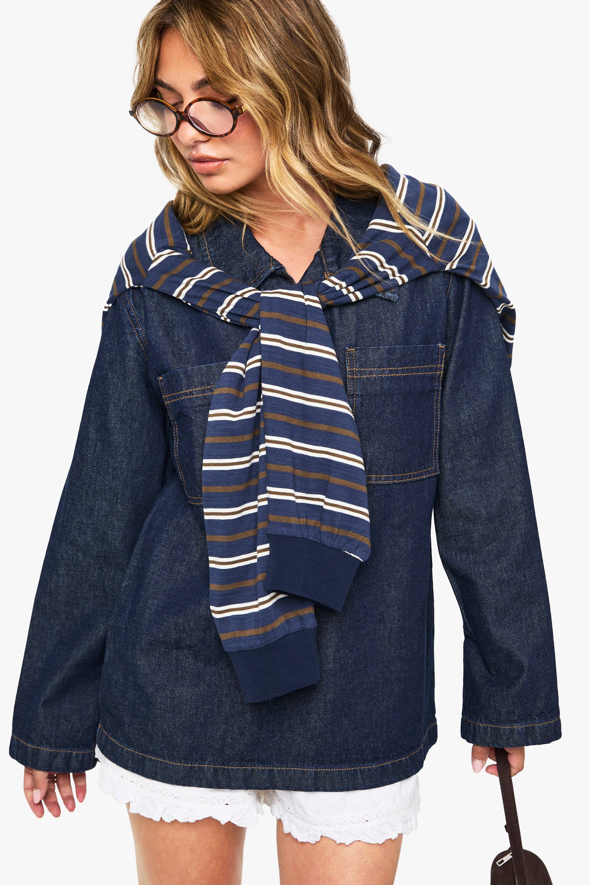 boohoo Chemise de rugby en denim à col