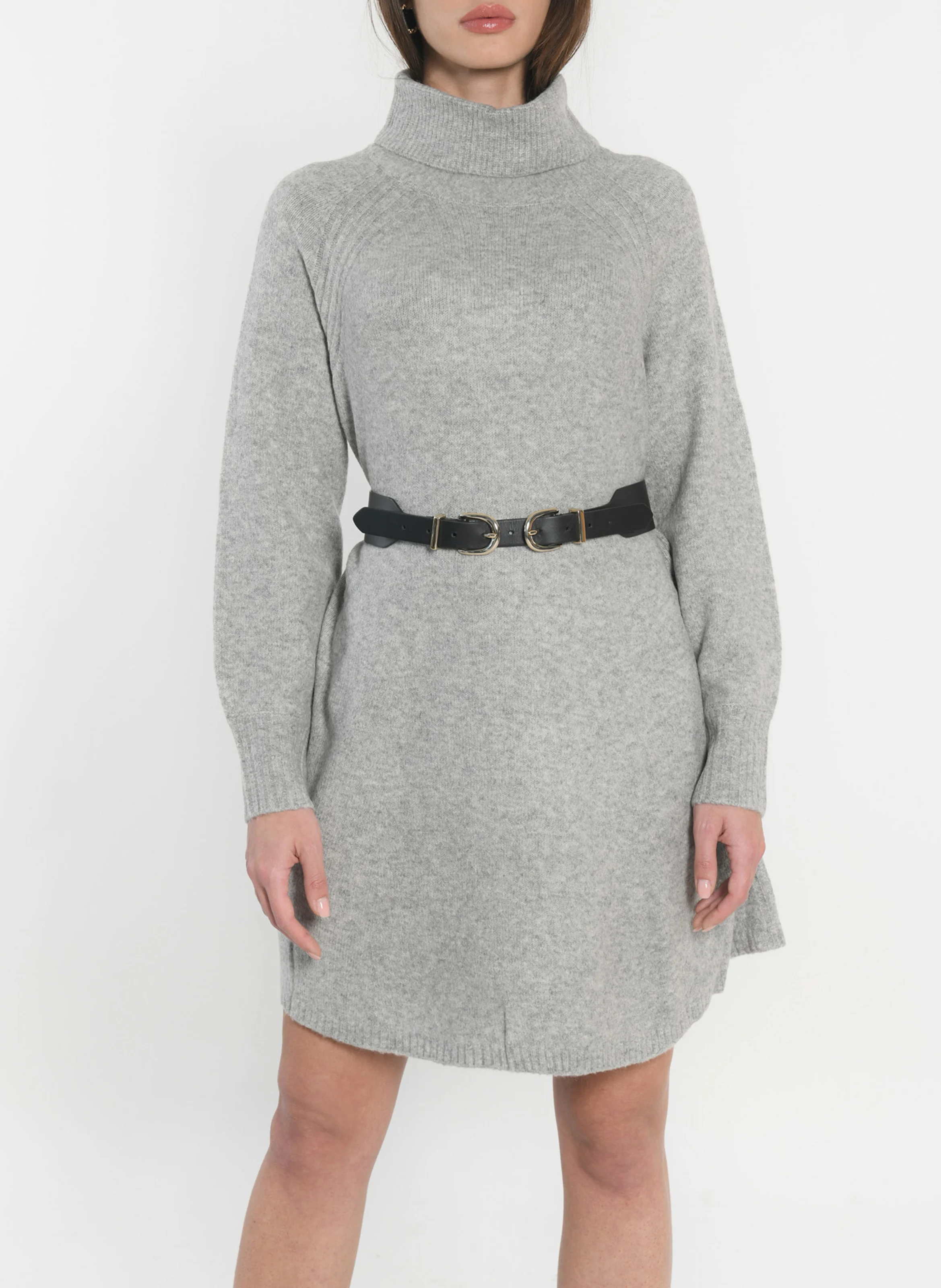 MANDY - Robe pull courte col roulé | Gris